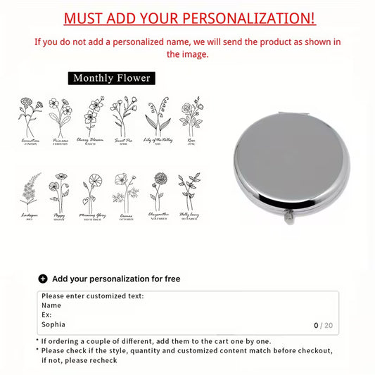 Personalized Cosmetic Mirror - Engraved Pocket Mirror with Custom Text, Gift for Bridesmaid, Best Friend & Mom