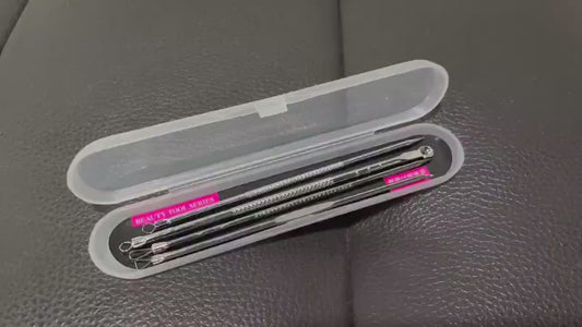 Blackhead Remover Tool Kit - 4pc Stainless Steel Pimple Extractor Set with Pore Cleanser, for All Skin Types